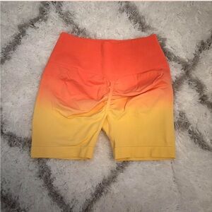 Orange and Yellow Ombré Butt Scrunch Workout Shorts